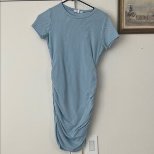 Blue Ribbed Short Sleeve Dress